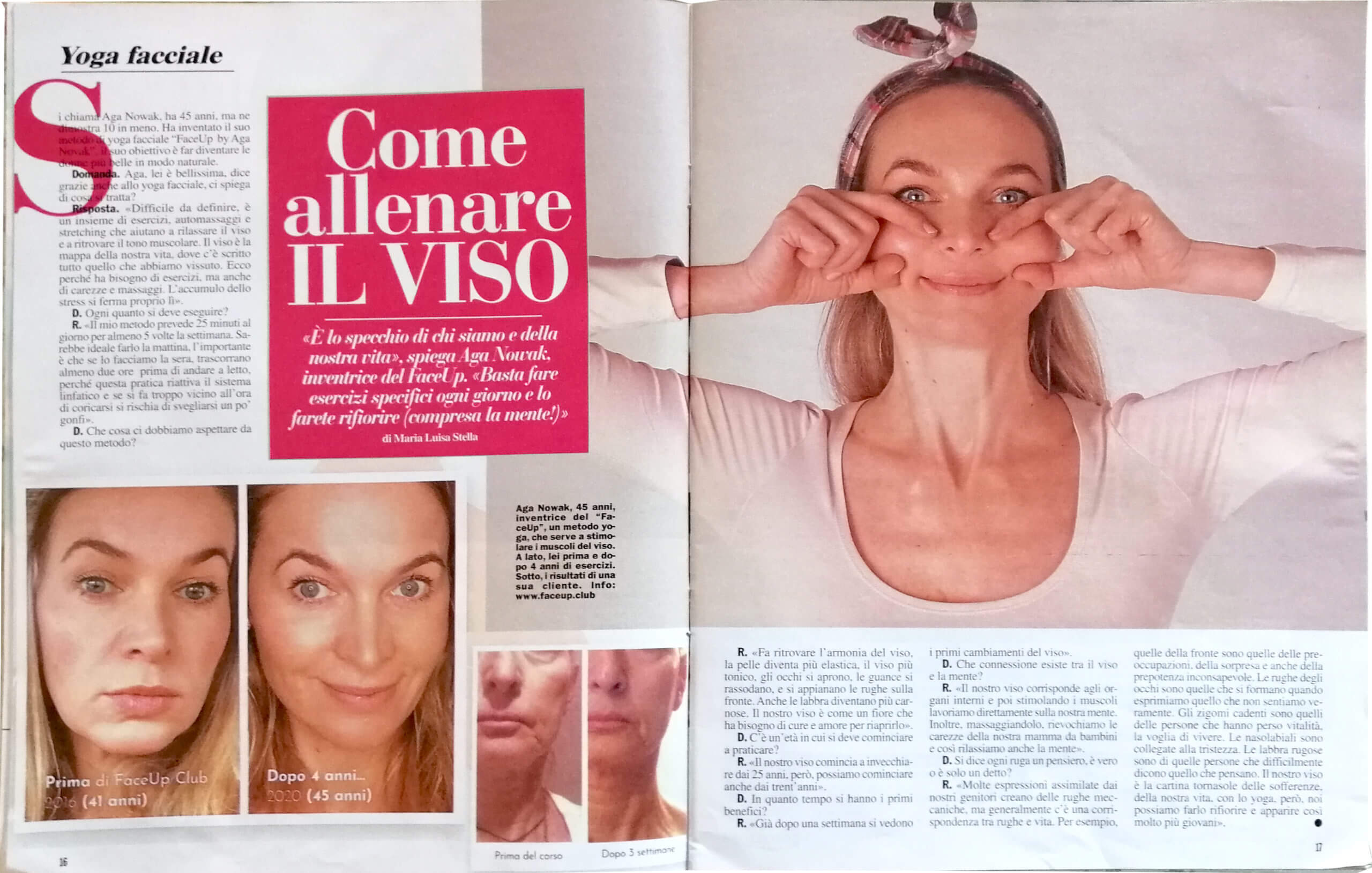 Rassegna Stampa - metodo di ginnastica facciale FaceUpper by Aga Nowak - articolo inserto periodico rivista "CHI"